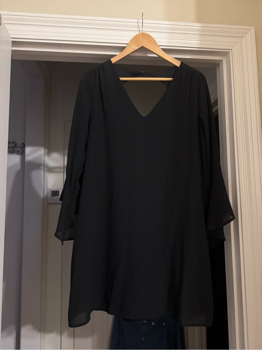 Caramel Black Long Sleeve V-Neck Chiffon Dress